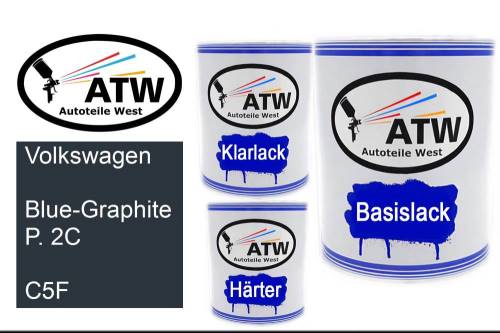 Volkswagen, Blue-Graphite P. 2C, C5F: 1L Lackdose + 1L Klarlack + 500ml Härter - Set, von ATW Autoteile West.